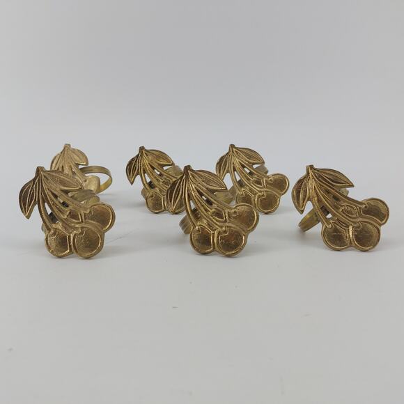 Cherry Leaf Napkin Rings Gold Tone Set of 6 Dining Home Thanksgiving - Picture 3 of 8